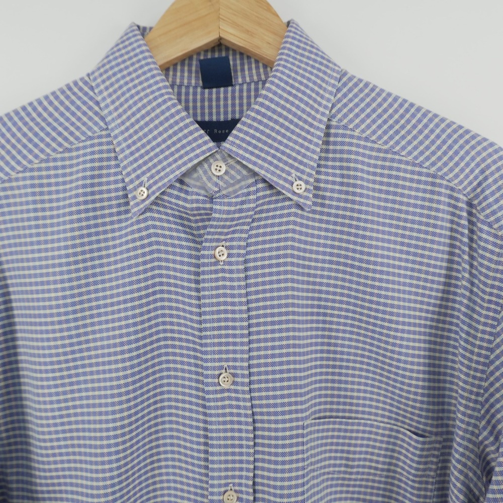 Jeff Rose Button Down Shirt Mens Large Blue White Check Cotton Made in Italy